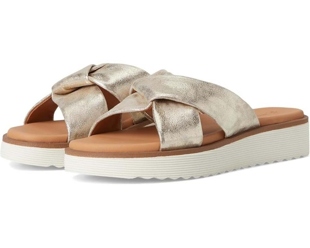 Johnston & Murphy Womens Mitzi Knotted Slide Sandals Size 9 Gold Champagne NIB